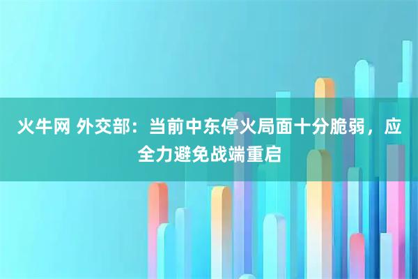 火牛网 外交部：当前中东停火局面十分脆弱，应全力避免战端重启